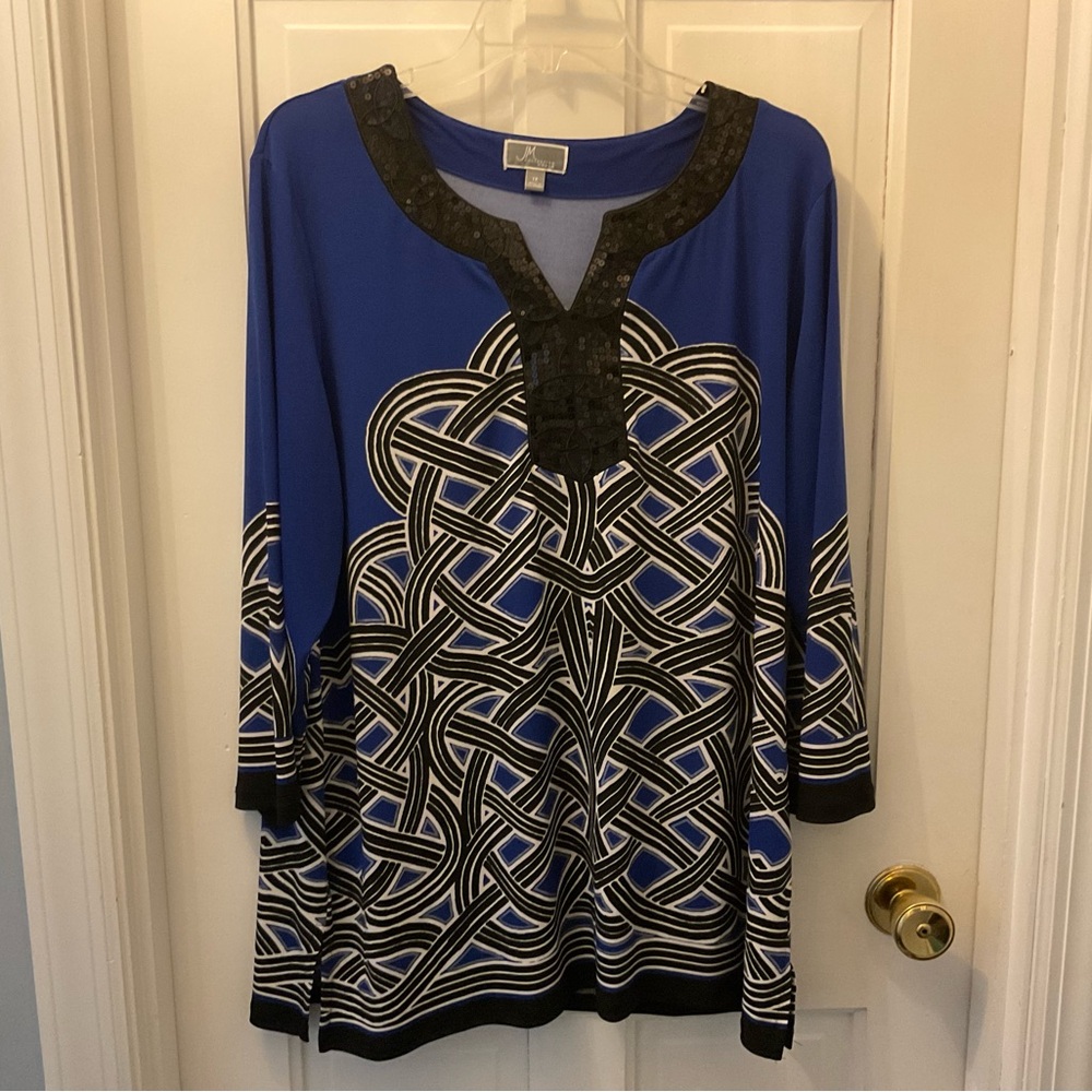JM Collection Blue and Black Patterned Tunic